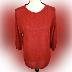 J Jill Linen Blend Red Knit Sweater Pullover Size Tall Large